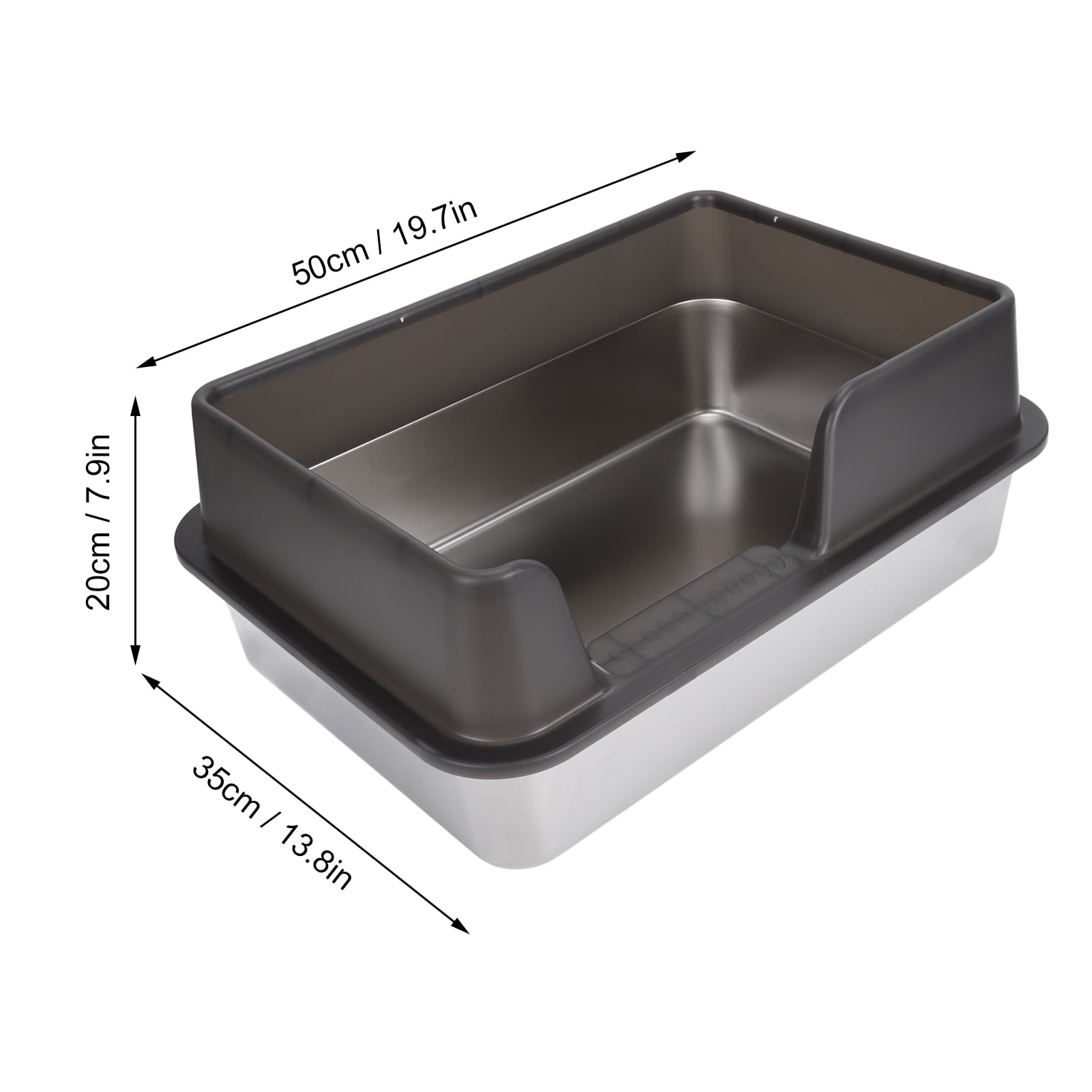 BOKYAN Stainless Steel Cat Litter Box Enclosed High Sided Anti Splashing Pet Pan, Easy to Clean Rectangle Toilet for Small Medium Cats, 20.87 inches / 53 cm Length, Black