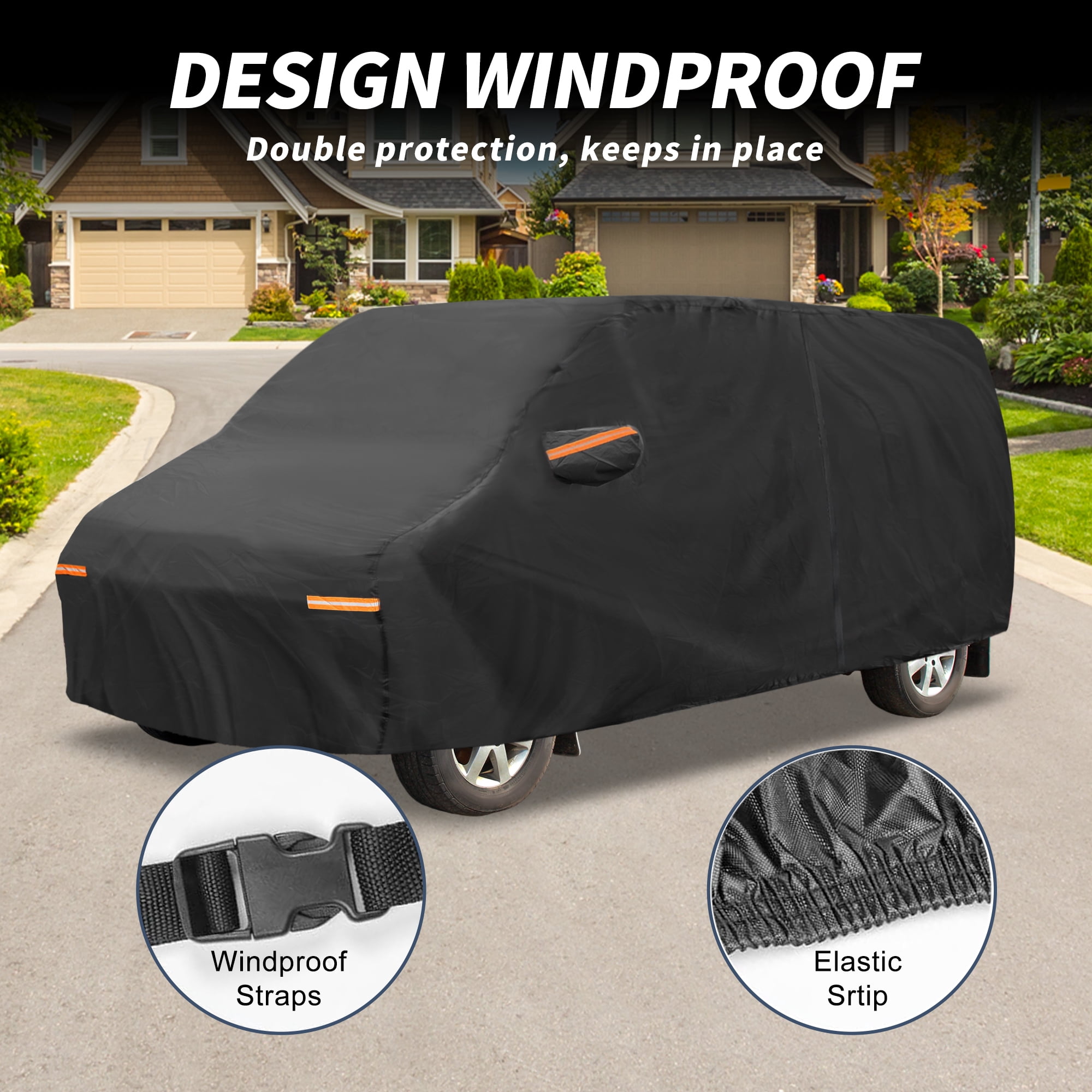 Unique Bargains Car Cover 210D-PU Oxford Outdoor Full Car Cover Waterproof Windproof Black for Ford Transit