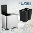 thumbnail image 2 of Trash Can, 2 x 4 Gal (2 x 15L) Stainless Steel Kitchen Trash Can, 2 Compartments, with Recycling Bin, with Lid, Step-On Garbage Bin, with Removable Plastic Inner Buckets, 2 of 4