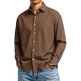 thumbnail image 2 of Mens Long Sleeve Button Down Shirt Casual Collared Dress Top Work Office Wear Solid Color Lightweight Comfortable Fit for Daily Use Coffee 2XL, 2 of 6
