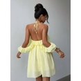 thumbnail image 2 of Light Yellow Womens Halter Tie Ruffle Chiffon Mini Dress For Vacation, Party, Or Summer Outing, 2 of 8