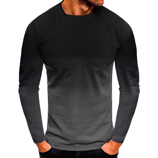 Blusas y camisas de manga larga y cuello redondo para hombre, estilo casual, con estampado degradado, cuello redondo, camiseta de manga corta, abrigo de poliéster.