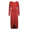 thumbnail image 3 of Ersazi Robe pour Femmes en Liquidation Mode Femmes Col Rond Taille Haute Bandage Couleur Unie Décontractée Fendue Robe Rouge TP, 3 of 3