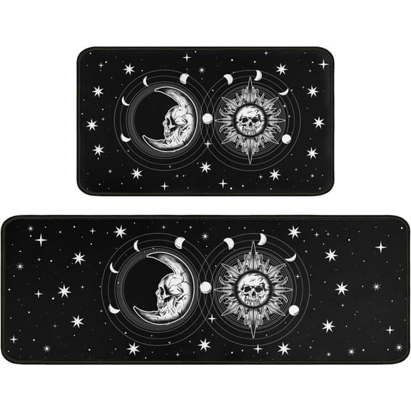 Black Kitchen Mat Set of 2, Goth Rug, Halloween Kitchen Rugs, Gothic Witch Occult Skull Home Kitchen Decor and Accessories, Gothic Runner Rug Kitchen Mat Kitchen Sink Rug Kitchen Rugs Washable
