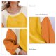 thumbnail image 5 of Sudadera de lana borrosa con cuello redondo para mujer, informal, de moda, manga larga abombada, Color Block, Tops, amarillo, XXL, 5 of 6