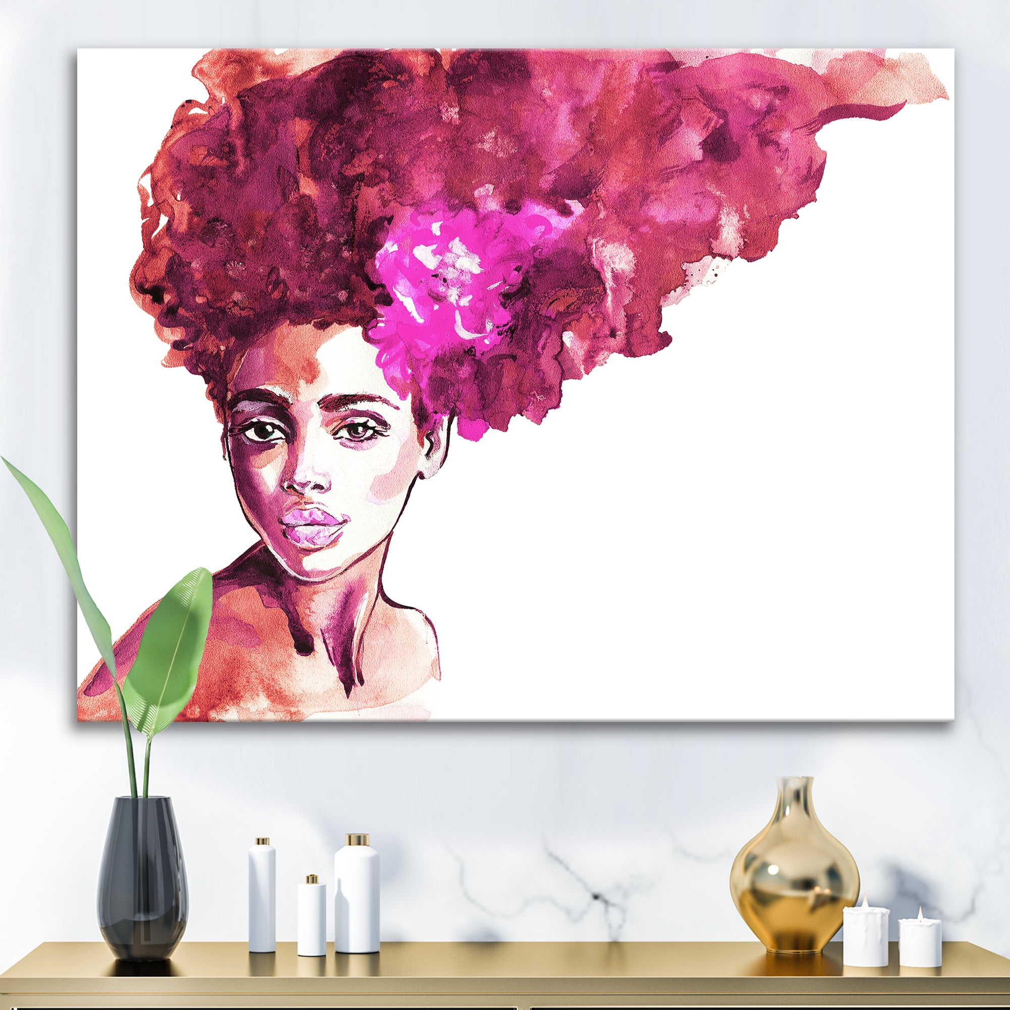 Designart ' Portrait of Afro American Woman VI ' Modern Canvas Wall Art Print