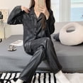 thumbnail image 2 of CENL Women Pajamas Striped Pijama Sets Silk Satin Female Home Clothes Sleepwear, 2 of 7