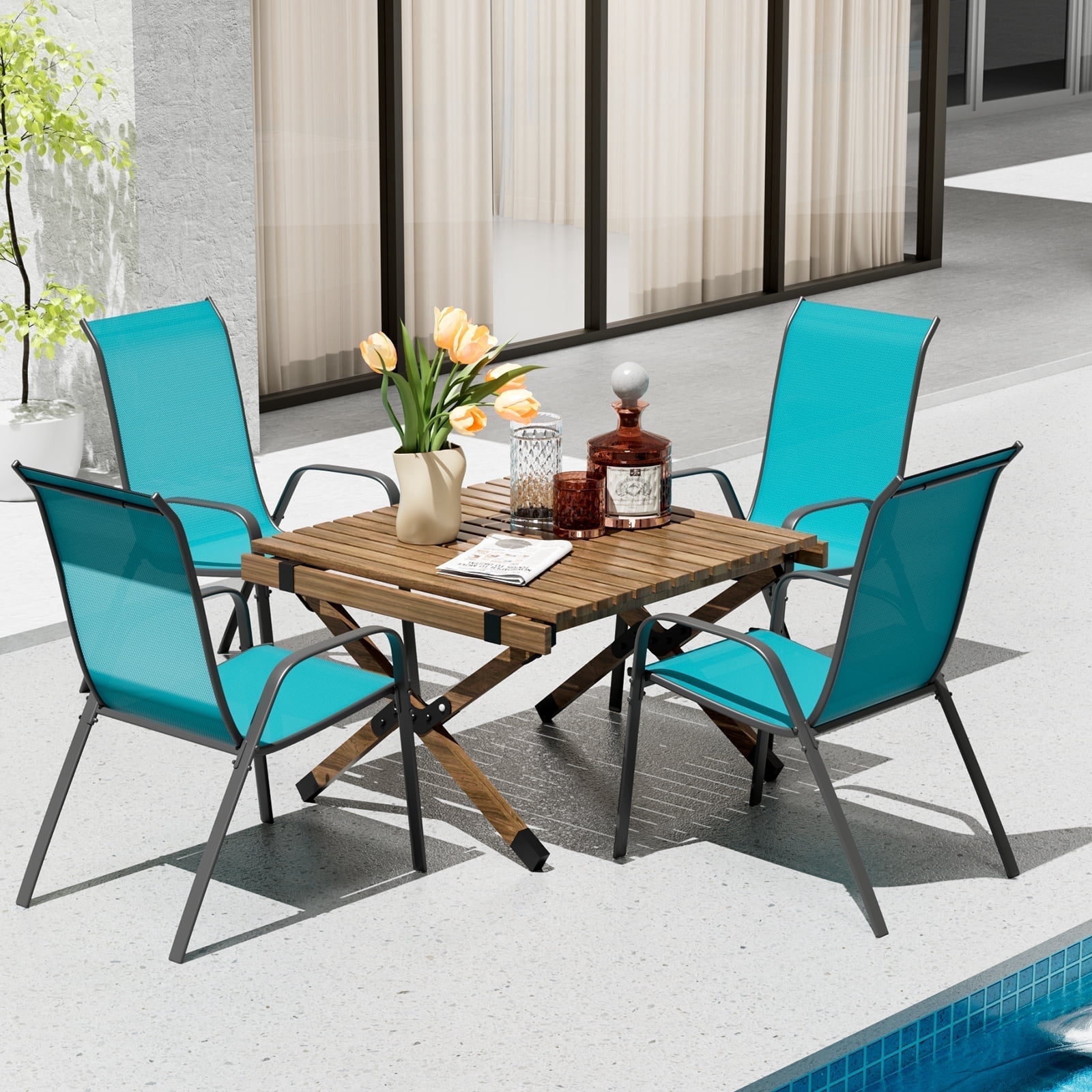 Pirecart Patio Dining Chairs Set of 4, Outdoor Stackable Armrest Chairs All Weather