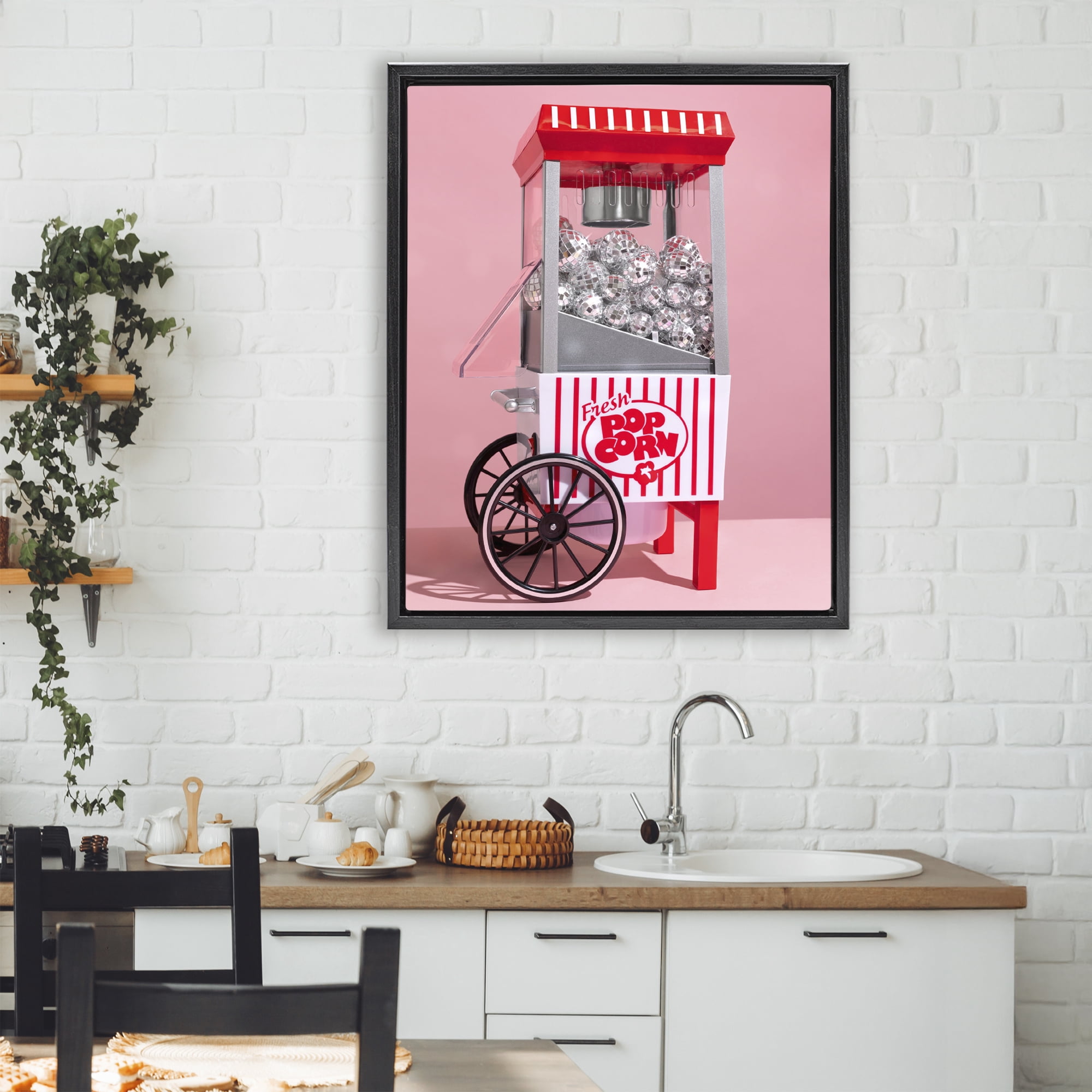 Stupell Industries Movie Popcorn with Disco Balls Black Framed Floater Canvas Wall Art, design by LISH Creative