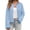 Blue, variant on Button Down Long Sleeve Lightweight Crewneck Casual Knit Striped Cardigan