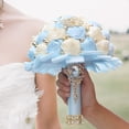 thumbnail image 3 of Bridal Brooch Bouquet with Rhinestones - Gold and Blue Satin Rose Wedding Bouquet for Bride, Bridesmaids, Quinceanera, Toss Ceremony and Special Occasions, 3 of 6