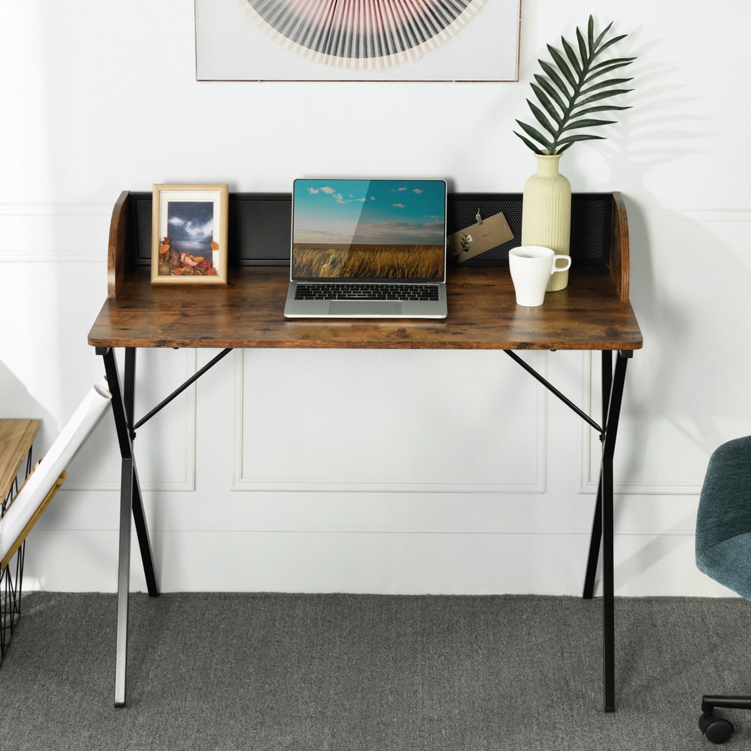 FurnitureR Computer Desk, 47.2 Inch Gaming Desk with Metal Frame, X ...