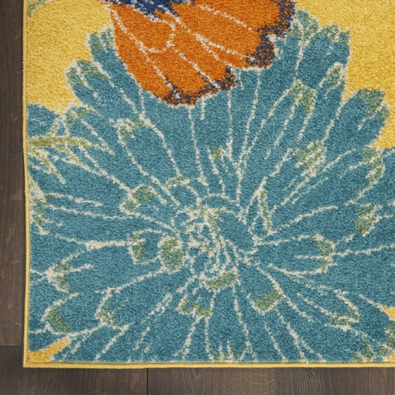 8' X 10' Yellow Tropical Floral Power Loom Area Rug