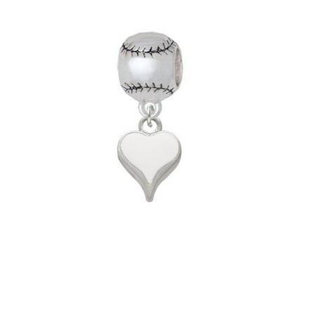 Small Long White Heart - Softball Charm Bead