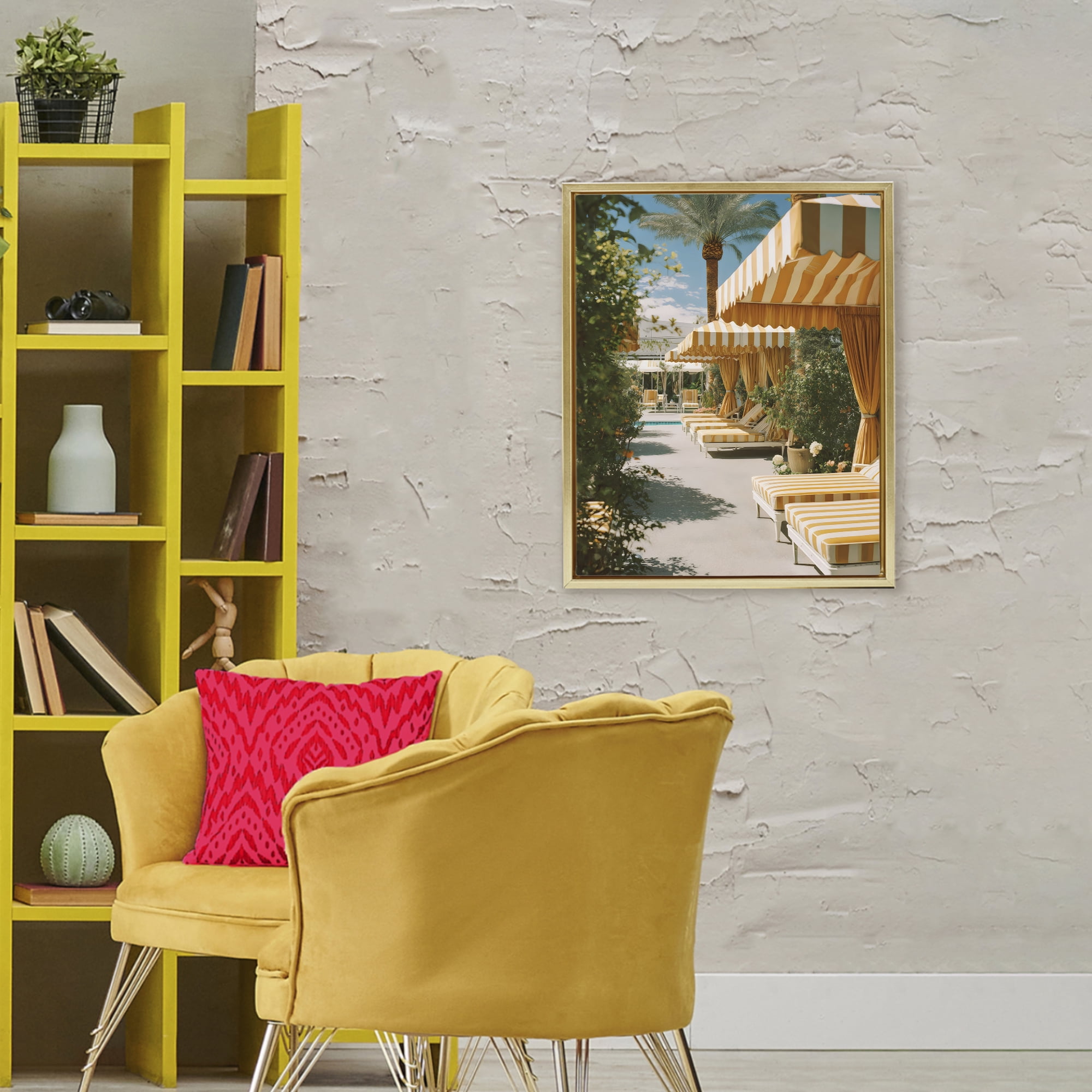 Stupell Industries Vintage Cabanas at Poolside Gold Framed Floater Canvas Wall Art, design by Franklyn Gregory