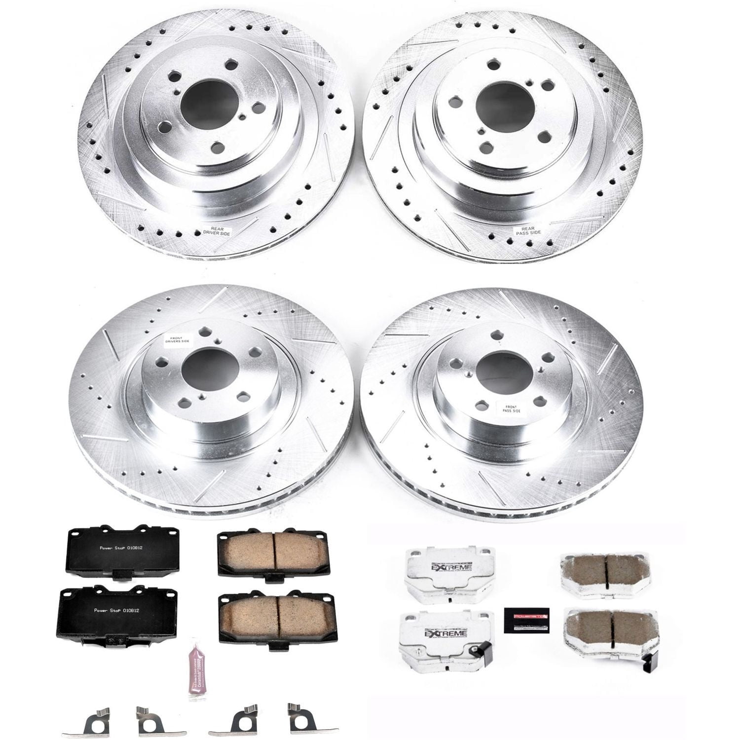 PowerStop Front and Rear Z26 Street Warrior Carbon-Fiber Ceramic Brake Pad and Drilled and Slotted Rotor Kit Fits: SUBARU Select Models K2368-26