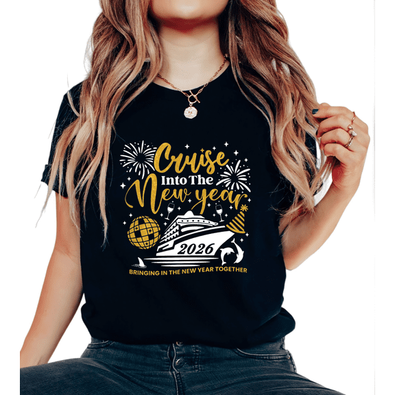 Women's Vacation T-Shirt - Cruise Into 2026 Print Tee - Luxury New Year Celebration Short Sleeve Graphic Tops
