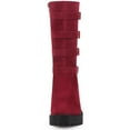 thumbnail image 2 of BLISSFUL STEP Women's Boots Goth Platform Knee High Buckle Chunky Heel Round Toe Faux Suede Boots Burgundy 10, 2 of 8
