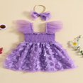 thumbnail image 3 of 2 Pcs Robe pour Filles Tout-Petits Tenues Papillon Princess Robe en Tulle avec Bandeau Robe de Fête d'Été Violette 3-4 Ans, 3 of 8