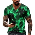 thumbnail image 3 of Summer Shirts for Men Short Sleeve Halloween Spiderweb Print V Neck T Shirts Causal Funny Loose Shirts, M, 3 of 7