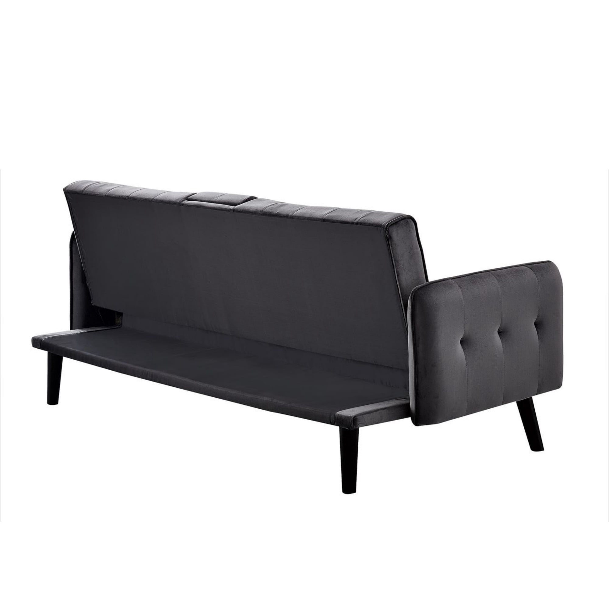 BSHTI 72" Linen Sleeper Sofa Bed with Folding Backrest,Adjustable Back, Drop-Down Table with Cup Holder for Living Room（Dark Gray）