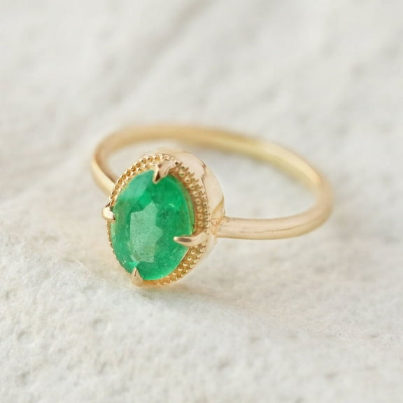 Oval Cut Emerald Milgrain Band Ring, 925 Sterling Silver Ring, Gift For Her Anniversary Ring. Emerald Birthmonth- May.
