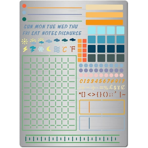 1pc Journal Stencil Weekly Plan Weather Symbol Lines List Frame Reusable Metal Stainless Steel Diary Template for Woodburning Engraving Scrapbooking Dot Journaling Pyrography Painting