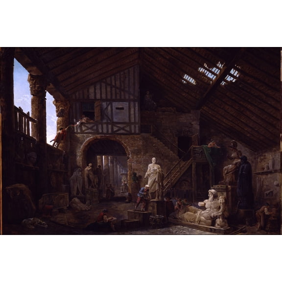24"x36" Gallery Poster, Hubert Robert Studio of an Antiquities Restorer in Rome
