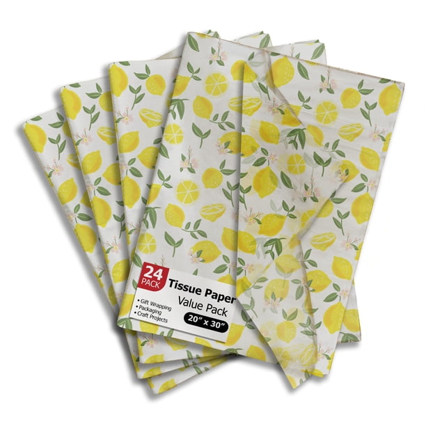 Papel de seda impreso con limones - Papel de seda para bolsas de regalo - Papel de regalo para bolsas de regalo - Papel de regalo - Papel de seda de verano - | 24 hojas de 20" x 30"