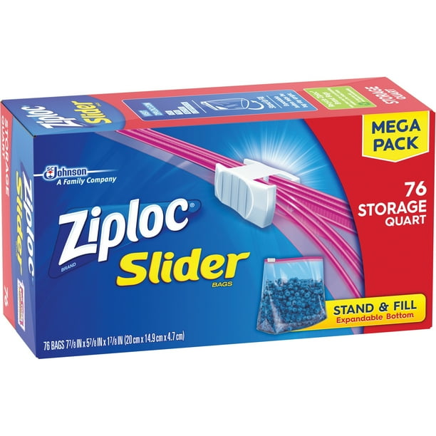 Ziploc® Brand, SJN662102CT, Slider Quart Storage Bags, 684 / Carton, Clear, 1 quart Walmart