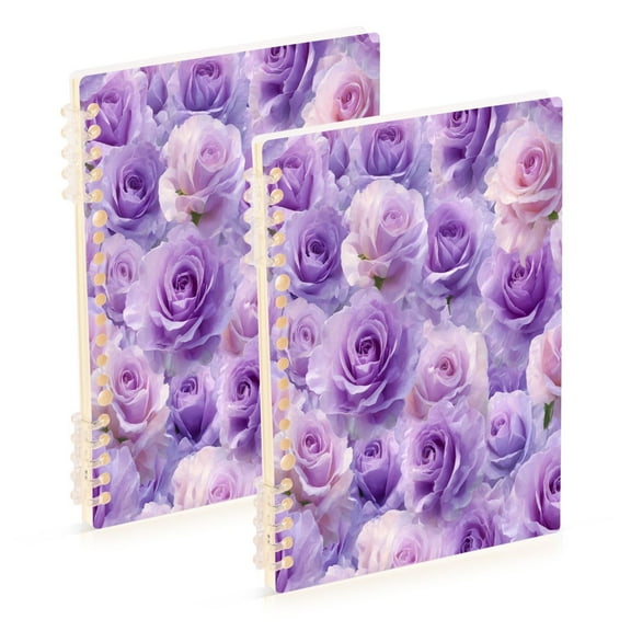 Wirebound Notebook Hardcover Spiral Notebooks Light Purple Roses Pattern, 60 Pages, 80 GSM, 5.7 x 8.3in