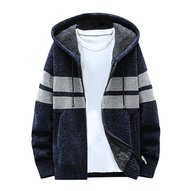 CEHVOM Cardigan à Capuche Tricoté à Manches Longues Patchwork Décontracté pour Hommes avec Fermeture Éclair