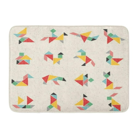 GODPOK Tangram in Collection of Composite Figures Animals Airplane House Ship Rocket Childish Colorful Geometric Rug Doormat Bath Mat 23.6x15.7