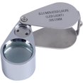 thumbnail image 1 of Lupa de 30x, plegable, con luz LED, para joyería, documentos científicos, espejo de joyería de tasación plegable totalmente metálico de 30x 21 mm, 1 of 3