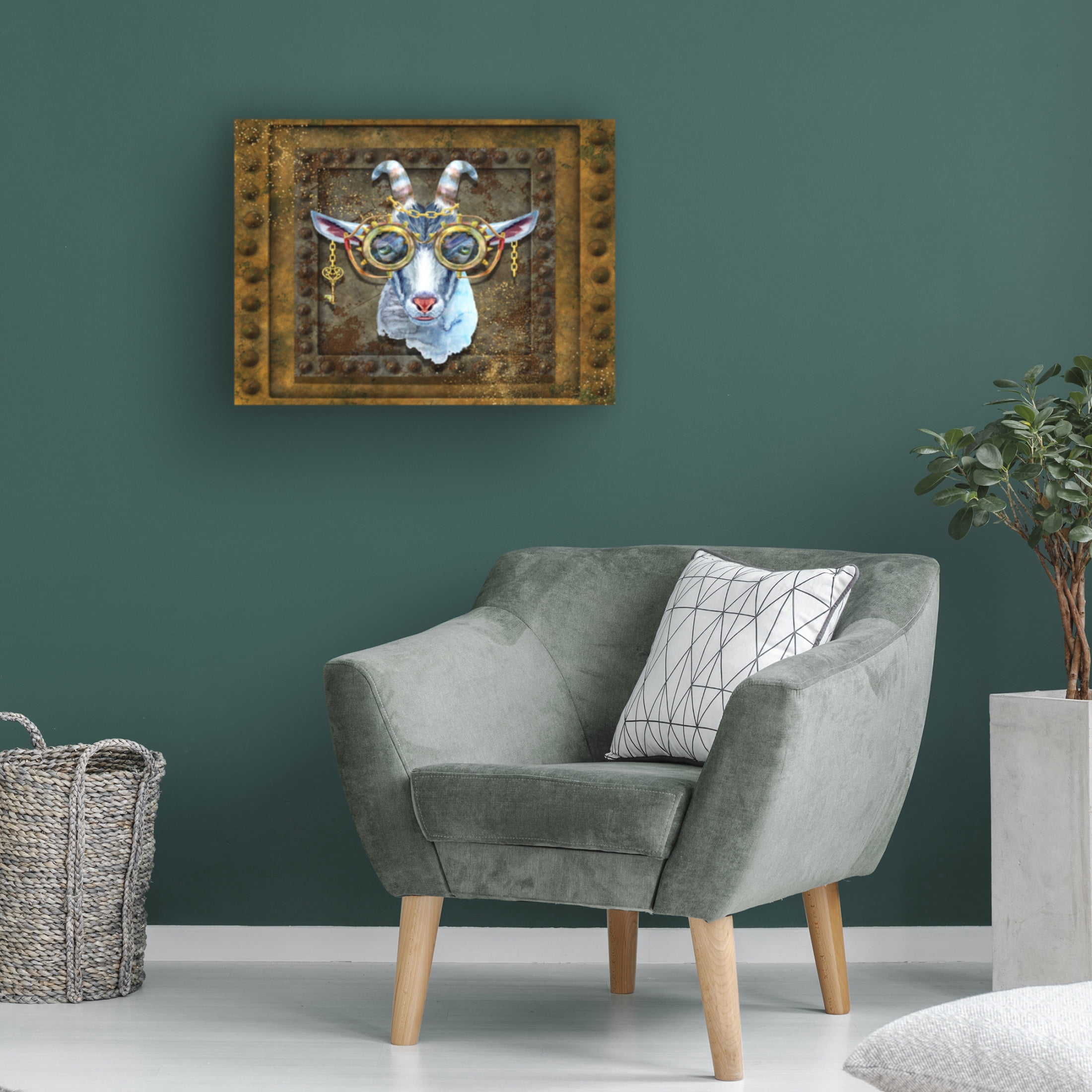 Canvas Wall Art - Tina Mitchell 'Steampunk Goat' Wall Art for Living Room, Bedroom, or Office Décor by Trademark Fine Art - 19 x 19 Inches