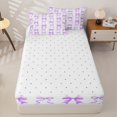 thumbnail image 4 of Erosebridal Kawaii Bow Zipper Twin Comforter Sets with Fitted Sheet and 2 Pillowcases,Purple Princess Bowtie Zipper Bedding Set For Girls,Reversible,4-Piece, 4 of 7