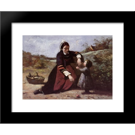 Breton Woman and her Little Girl 20x24 Framed Art Print by Camille Corot