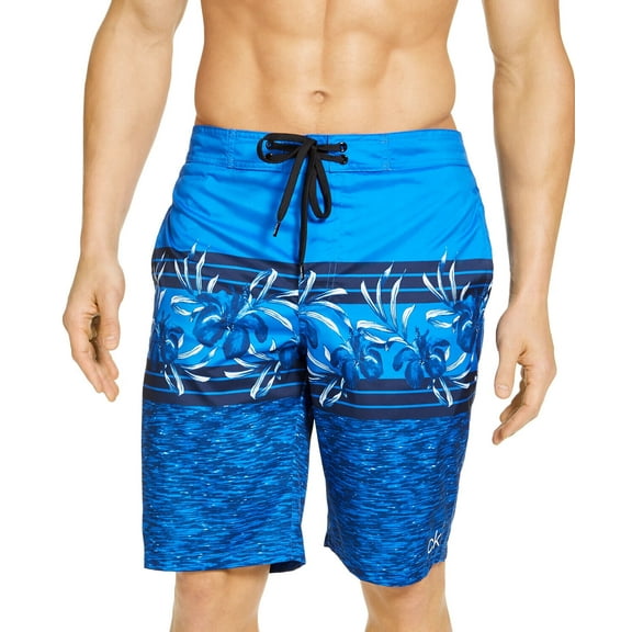 Calvin Klein Men's Floral-Print Upf 50 10" E-Board Shorts in Skydiver Blue-Smal