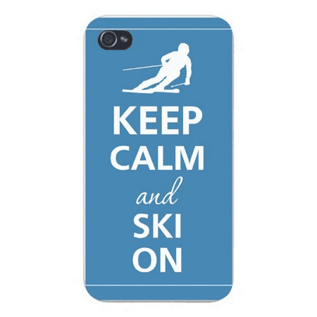Apple Iphone Custom Case 5 / 5s AND SE White Plastic Snap on - Keep Calm and Ski On Downhill Skier