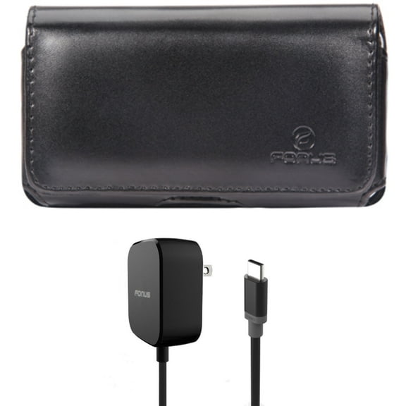 Fast Home Charger & Case Belt Clip for Samsung Galaxy S24 - 15W 5ft Long Type-C Turbo Charge, Leather Swivel Holster Loops for Galaxy S24