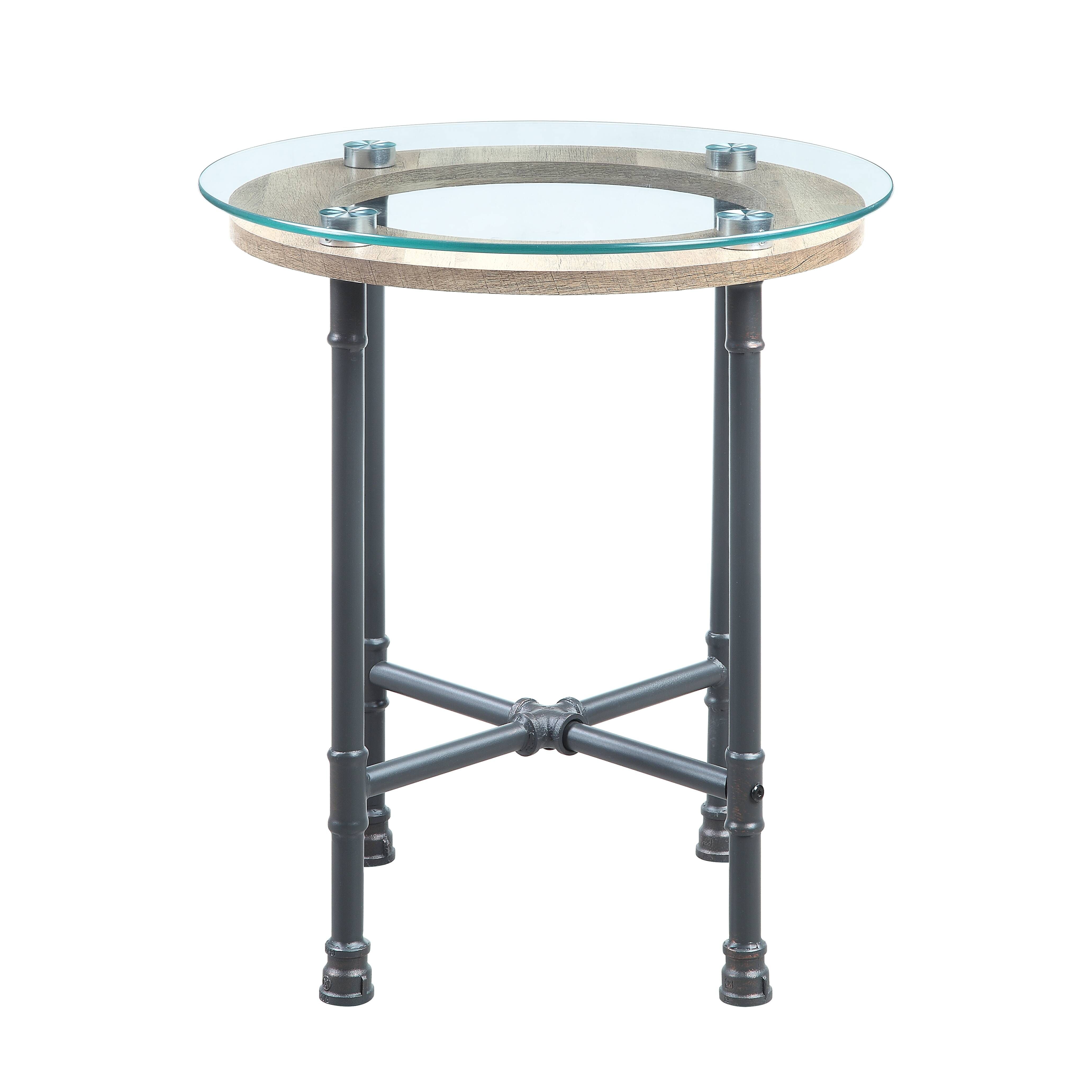 ACME Brantley End Table in Clear Glass  Sandy Gray Finish LV00436 