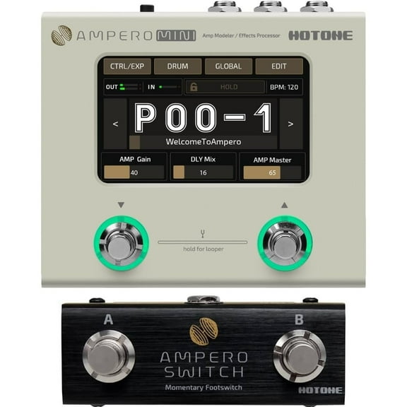 HOTONE Ampero Mini MP50VN and Ampero FS-1 Dual Footswitch Bundle - Guitar Multi Effects Processor Touch Screen Modeling IR Cabinets