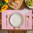 thumbnail image 4 of Merry Christmas Placemats Set of 6, Pink Winter Xmas Hat Deer Snowflake Placemats for Dining Table, Place Mats for Kitchen Tabletop, Waterproof Wipeable Dining Table Mats Set, 4 of 9
