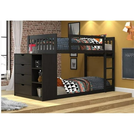 Pivot Direct PD-1600-TTBB Mission Twin over Twin Chest & Storage Bunk Bed, Black & Brown