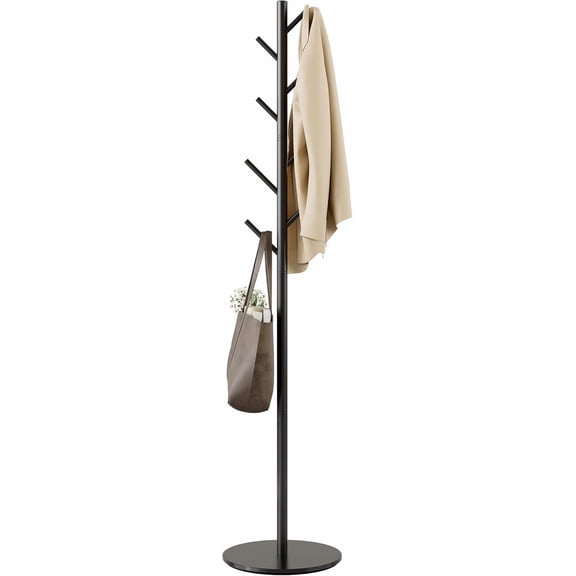 Coat Rack with 8 Hooks, 3 Adjustable Heights, Modern Hall Tree, Sturdy Metal Clothes Stand with Sintered Stone Base for Entryway, Office, Bedroom, for Coats, Hats, Handbags and Scarves, Gold