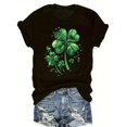 thumbnail image 1 of [Camiseta Trébol Verde] Camiseta informal de cuello redondo para mujer, color negro puro, 180 g, diseño sencillo, lavable a máquina. Camiseta informal de manga corta para mujer, ideal para primavera y, 1 of 6