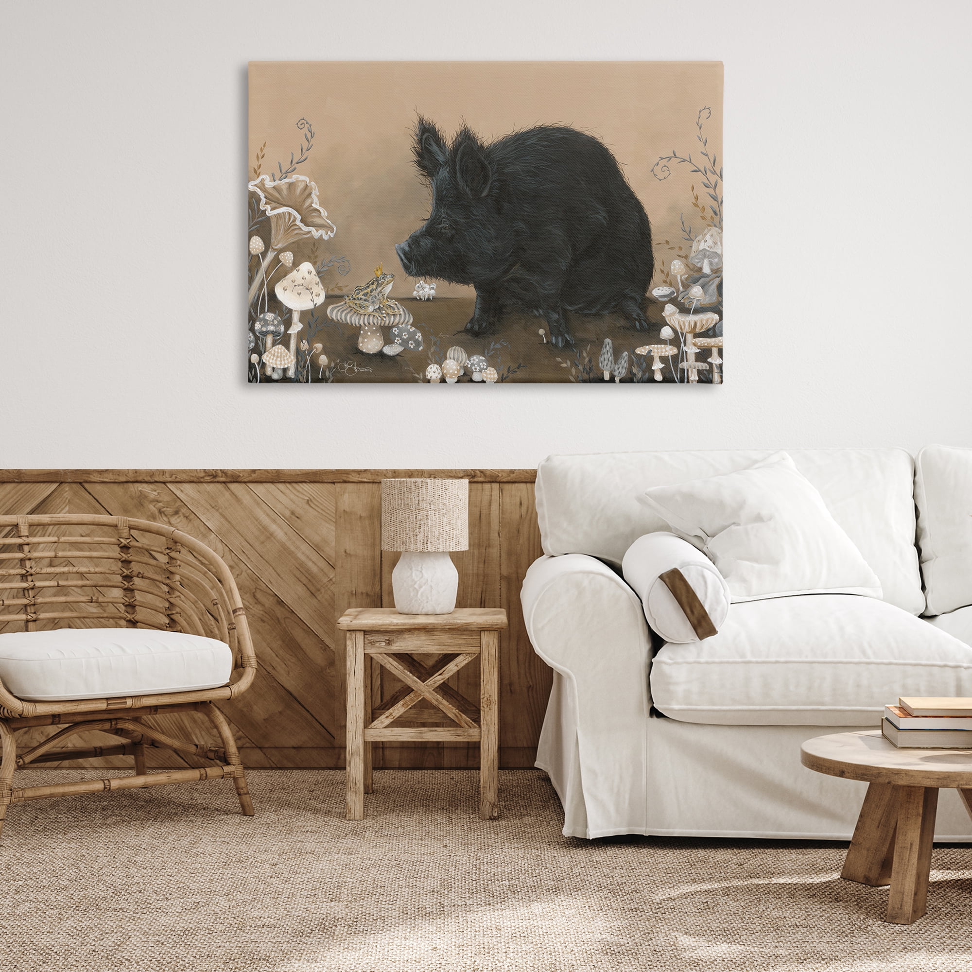 Stupell Industries Hog & Frog with Mushrooms Animals & Insects Painting Gallery Wrapped Canvas Art Print Wall Art, 45 x 30