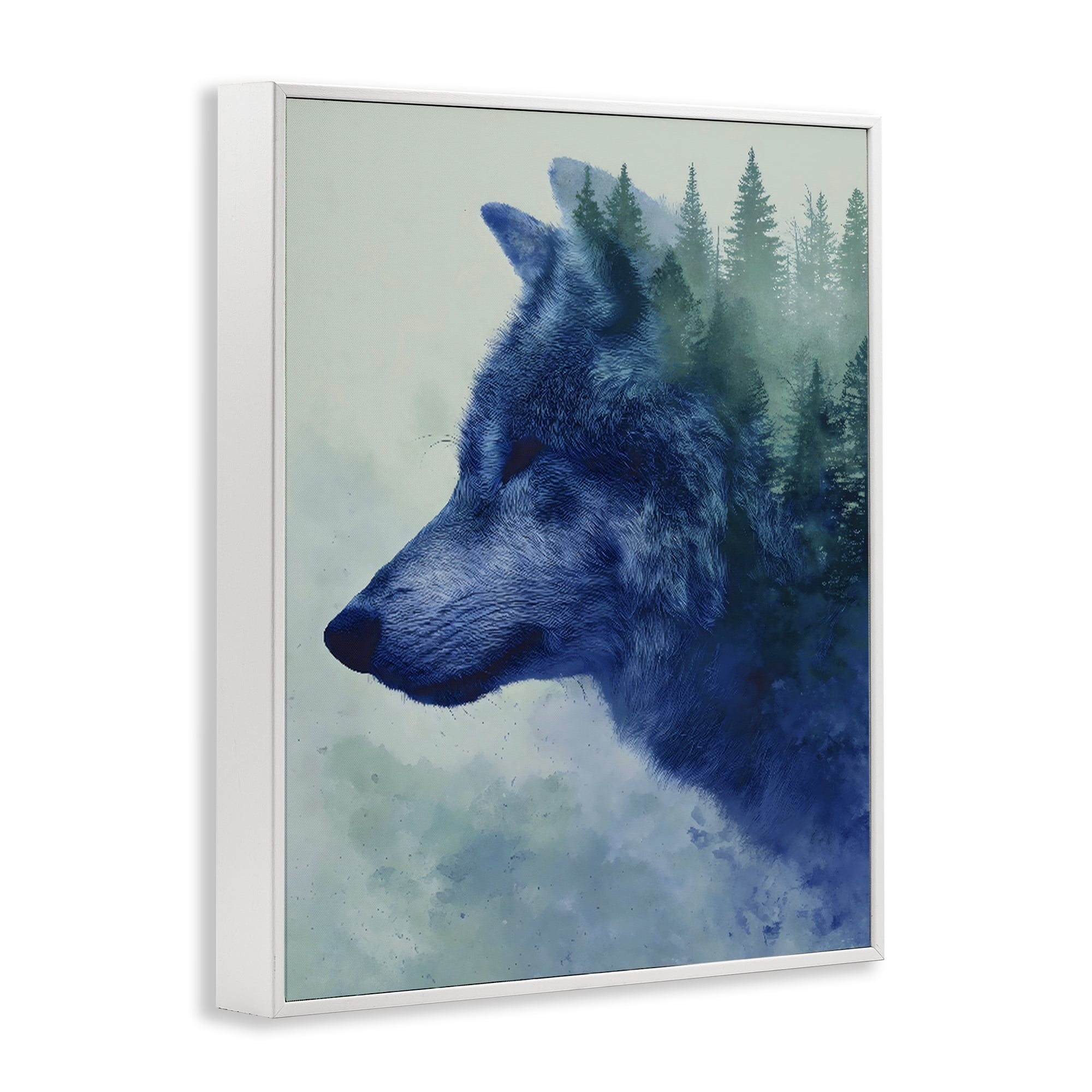 Stupell Industries Indigo Wolf in Misty Pines White Framed Giclee Art, design by Franklyn Gregory