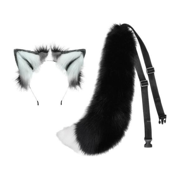 Adorno de Cosplay de Anime Zulema Cola de orejas de peluche En blanco y negro