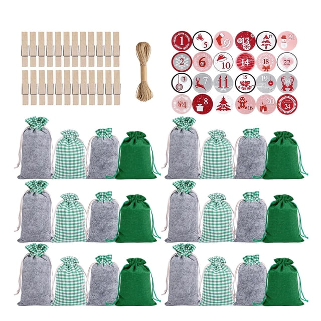 Conjunto de 24 Bolsas de Regalo Numeradas para Calendario de Adviento de Navidad para Niños - Bolsa de Almacenamiento de Dulces para Accesorios de Calendario de Navidad